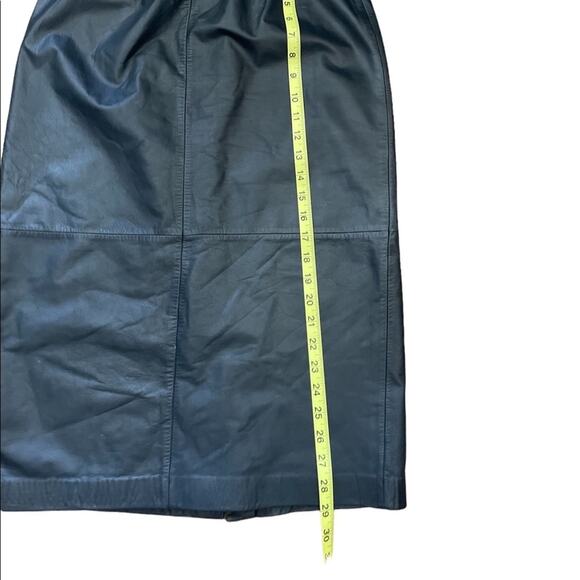 Vintage Design Assets genuine leather black pleated pencil skirt size 6 - Picture 12 of 14